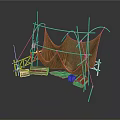 Ancient Simple Tent Structure With Wooden Frames Cloth Canopy And Baskets Boxes 3d model