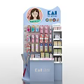 Retail Display Shelf With Cartoon Girl Avatar And Colorful Branded Products