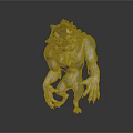 Fierce Gray And White Wolf Monster 3D Model With Yellow Eyes Standing Pose