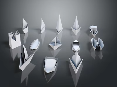 White Geometric Origami Decorative Ornament Set For Modern Minimalist Home Decor 3d model