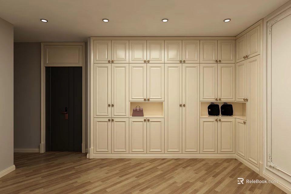 Modern Shoe Cabinet Interior Design With Multiple Storage Cabinets And Drawers 3d model 