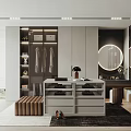 Modern Walk In Closet With Wardrobe Mirrors Bench And Storage