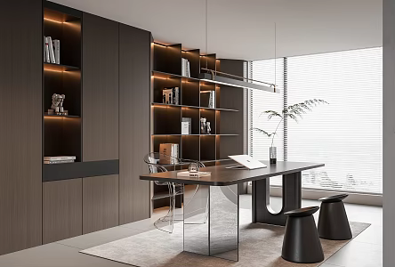 Modern Italian Study Desk Chair Bookcase Chandelier 3d model