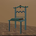 Turquoise Dining Chair With Geometric Backrest And Striped Seat On Wooden Herringbone Floor