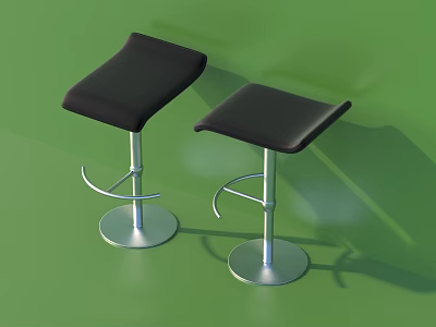 Modern Black Bar Stools With Leather Seats And Metal Round Bases 3d model