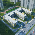 Modern School Building Complex With Courtyard Layout Sports Field And Green Surroundings