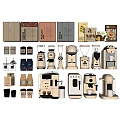 Modern Kitchen Appliances Featuring Coffee Machines Accessories And Packaging Boxes 3d model