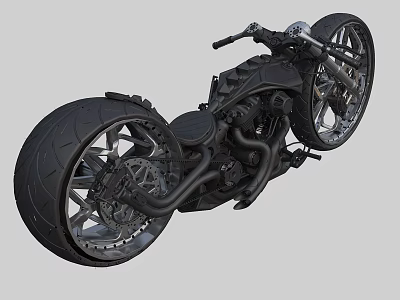 Black Muscular Motorcycle With Large Tires Metallic Exhaust Stylish Rims And Sleek Frame 3d model