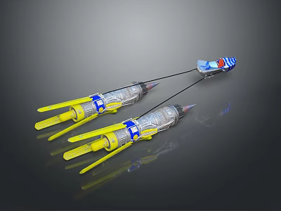 Futuristic Cosmic Spacecraft With Twin Yellow Rocket Boosters And Blue Details 3d model