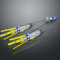 Futuristic Cosmic Spacecraft With Twin Yellow Rocket Boosters And Blue Details