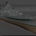 Historical Warship With Gray Hull Brown Bottom And Military Superstructure Details