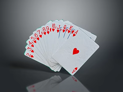 Household Playing Cards Featuring Hearts Numbers Letters From 2 To Ace Fanned Out 3d model