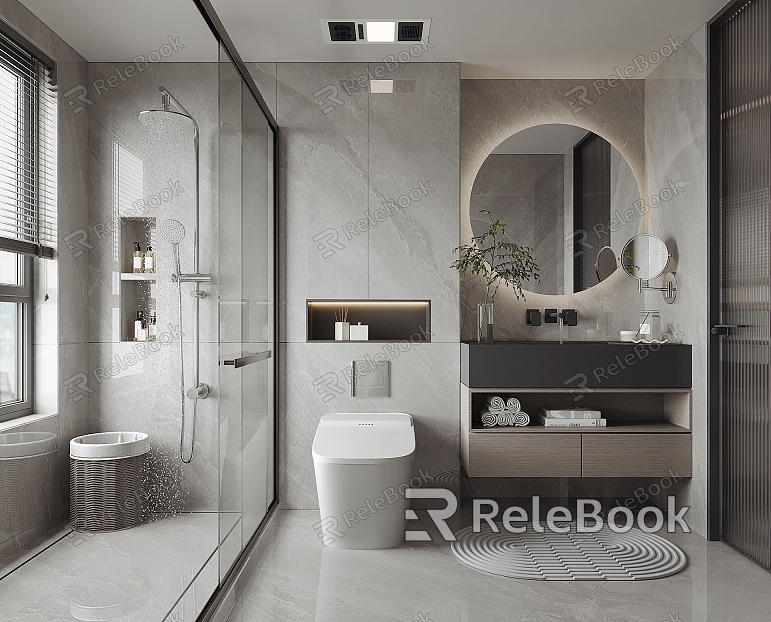 Modern Bathroom Shower Room Toilet Washbasin Shower Partition model