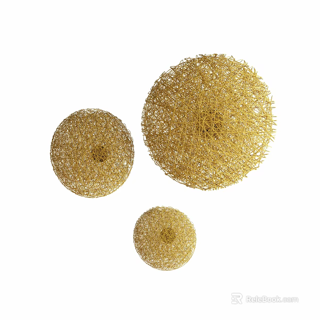Gold Woven Spherical Wall Decor with Three Different Sizes 3d model