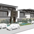 Modern Twin Villa Exterior With Contemporary Architecture Garden And Parking