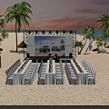Beach Scene With Sunset Palm Trees Surfboards And BYD Signage