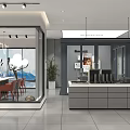 Modern Specialty Store Interior With Glass Windows Display Counter And Pendant Lights