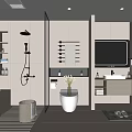 Modern Bathroom Interior Design With Vanity Mirror Shower Area And Cabinets