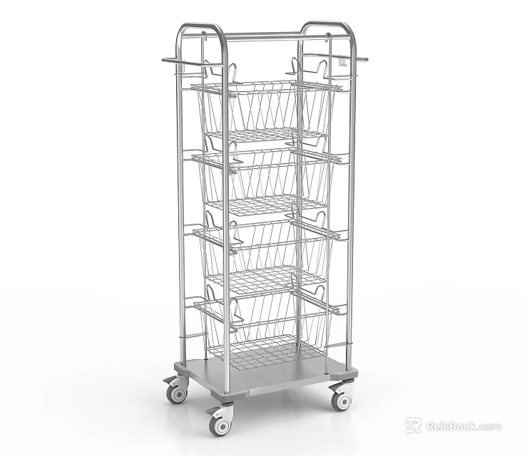 Hospital Pharmacy Mobile Trolley With Multiple Metal Shelves And Wheels 3d model 