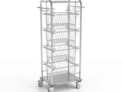 Hospital Pharmacy Mobile Trolley With Multiple Metal Shelves And Wheels 3d model