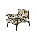 Modern Leisure Chair With Brass Metal Frame And Curved Armrests Black White Patterned Fabric