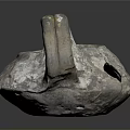 Handcrafted Rustic Metal Sculpture Featuring Curved Handle Central Hole And Textured Surface