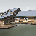 Wooden Detached Villa With Dark Roof Mountain View Blue Sky And Wooden Deck