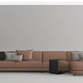 Modern Brown Sectional Sofa With Multiple Pillows And Black Side Table 3d model