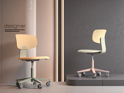 Modern Designer Children's Chairs In Light Yellow And Green With Rolling Wheels 3d model