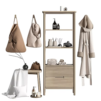 Soft Cotton Towels In Bathroom With Wooden Cabinet Bath Products And Cozy Robe 3d model