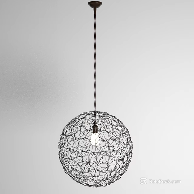 Modern Spherical Wire Woven Pendant Light With Interior Light Bulb Design 3d model
