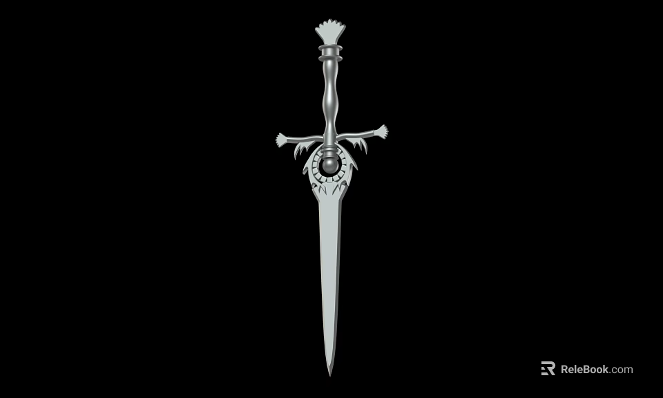 Ornate Decorative Sword With Crown Shaped Pommel Intricate Hilt Carvings And Shiny Metal Blade 3d model 