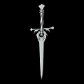 Ornate Decorative Sword With Crown Shaped Pommel Intricate Hilt Carvings And Shiny Metal Blade