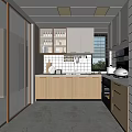 Modern Kitchen Interior With Wooden White Cabinets Tile Backsplash And Wine Rack