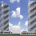 Modern Twin High Rise Office Building With Glass Facade And Sleek Design