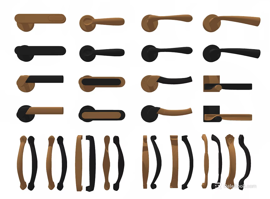 Collection Of Door Handles With Different Designs Shapes And Colors 3d model 