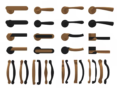 Collection Of Door Handles With Different Designs Shapes And Colors 3d model