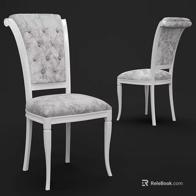 Elegant Dining Chairs With White Frame And Gray Tufted Upholstery Design 3d model