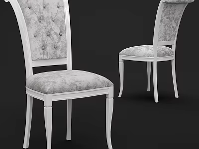 Elegant Dining Chairs With White Frame And Gray Tufted Upholstery Design 3d model