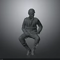 Seated Construction Worker 3D Model Wearing Safety Helmet And Work Uniform On Gray Background