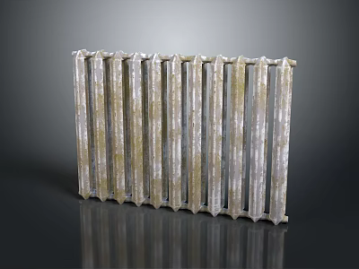 Vintage Rusty Metal Radiator With Vertical Bars And Dark Surface Reflection 3d model