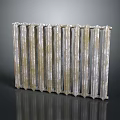Vintage Rusty Metal Radiator With Vertical Bars And Dark Surface Reflection