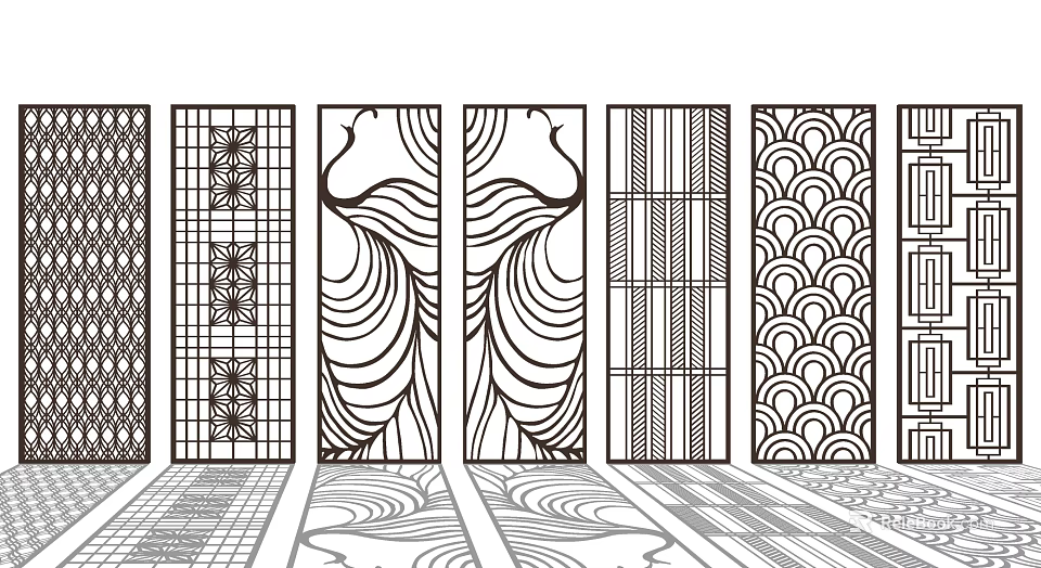 Artistic Room Dividers With Diverse Intricate Patterns Including Waves And Grids 3d model 