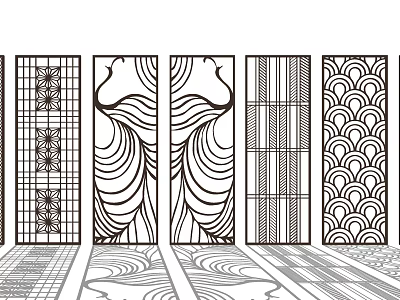Artistic Room Dividers With Diverse Intricate Patterns Including Waves And Grids 3d model