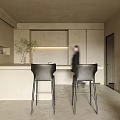 Minimalist Living Dining Room With Sunlit Large Windows Blinds Beige Sofa Red Chair And Fireplace