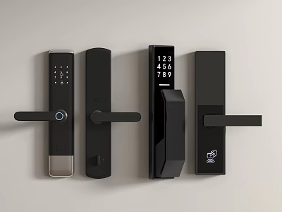 Modern Black Smart Door Handles With Digital Keypad Fingerprint And Display Designs 3d model