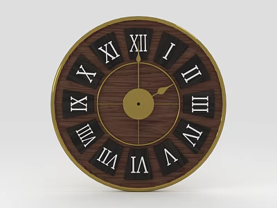 Vintage Round Clock with Wooden Frame and Roman Numerals Design 3d model