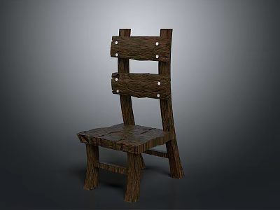 Rustic Wooden Chair With Natural Wood Grain And Sturdy Legs Design 3d model