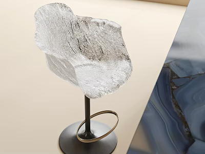 Modern Bar Stool With Silver Textured Seat And Black Metal Ring Base Design 3d model