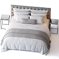 Elegant Double Bed With Upholstered Headboard White Pillows And Grey Throw Blanket 3d model